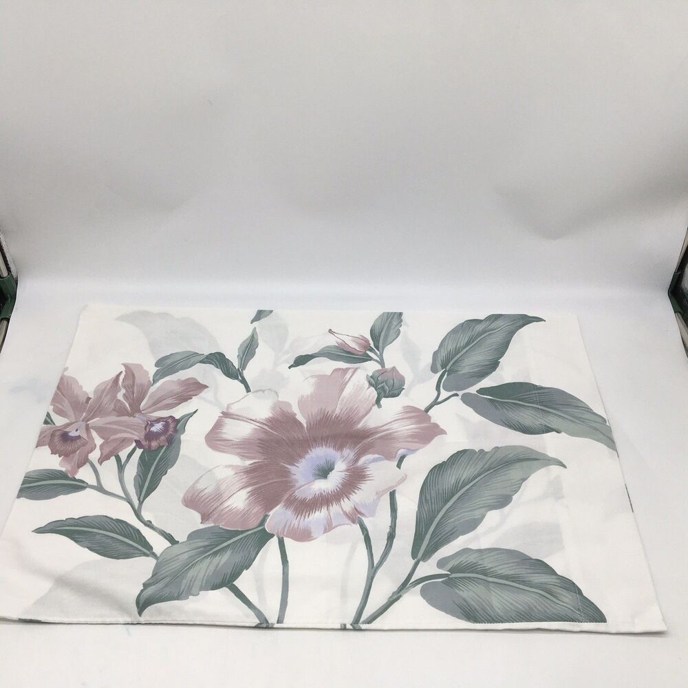 Purple Green Floral Springmaid Standard Pillow Case Orchid Hibiscus Vtg Percale